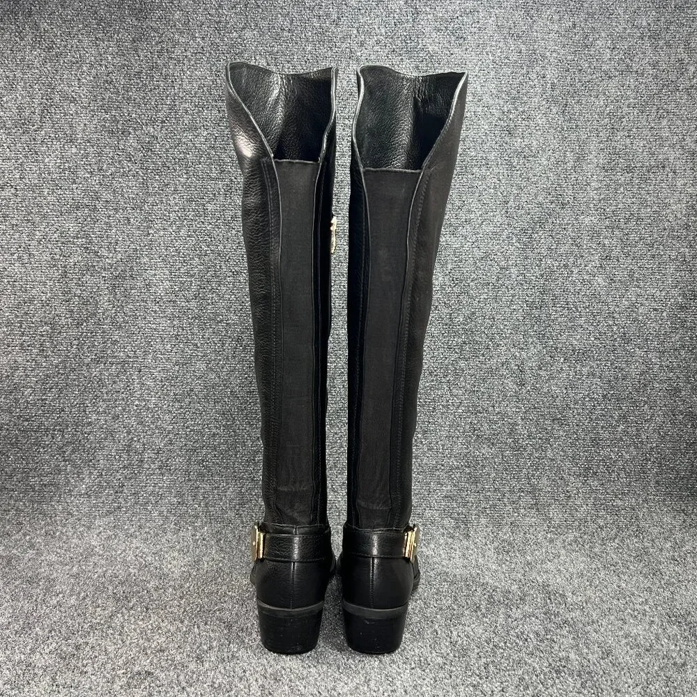 Vince Camuto Bedina‎ Tall Boots Women's 9 Black Leathe Over The Knee Gold Buckle